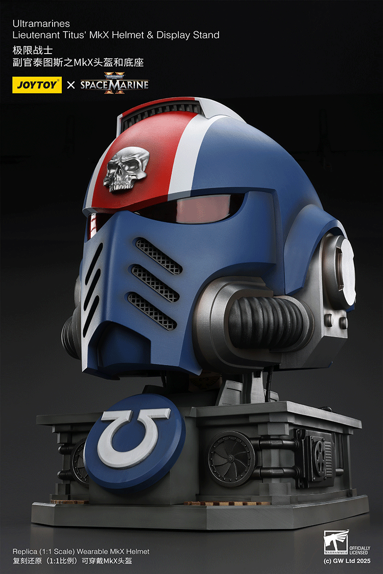 Ultramarines Lieutenant Titus' MkX Helmet & Display Stand